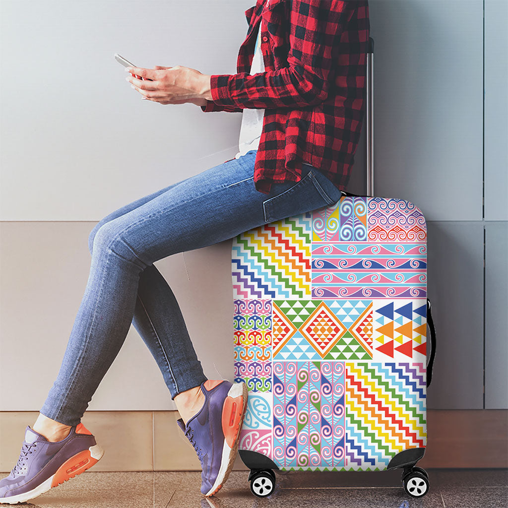 Aotearoa Kowhaiwhai Taniko Patchwork Rainbow Motifs Luggage Cover LT9 - Polynesian Pride