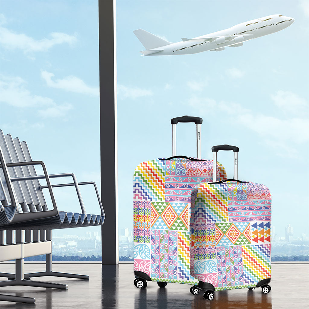 Aotearoa Kowhaiwhai Taniko Patchwork Rainbow Motifs Luggage Cover LT9 - Polynesian Pride