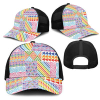Aotearoa Kowhaiwhai Taniko Patchwork Rainbow Motifs Mesh Trucker Cap LT9 - Polynesian Pride