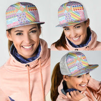 Aotearoa Kowhaiwhai Taniko Patchwork Rainbow Motifs Mesh Trucker Cap LT9 - Polynesian Pride