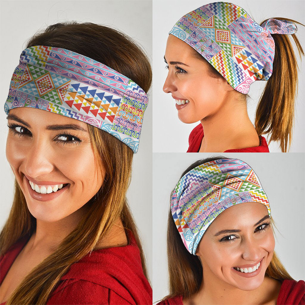 Aotearoa Kowhaiwhai Taniko Patchwork Rainbow Motifs Neck Gaiter LT9 - Polynesian Pride