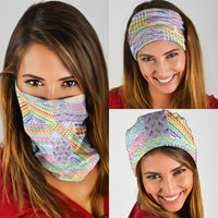 Aotearoa Kowhaiwhai Taniko Patchwork Rainbow Motifs Neck Gaiter LT9 - Polynesian Pride