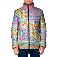 Aotearoa Kowhaiwhai Taniko Patchwork Rainbow Motifs Padded Jacket LT9 Men Rainbow - Polynesian Pride
