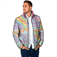 Aotearoa Kowhaiwhai Taniko Patchwork Rainbow Motifs Padded Jacket LT9 - Polynesian Pride