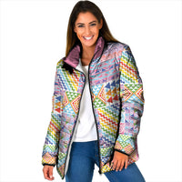 Aotearoa Kowhaiwhai Taniko Patchwork Rainbow Motifs Padded Jacket LT9 Women Rainbow - Polynesian Pride