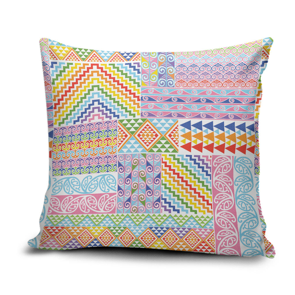 Aotearoa Kowhaiwhai Taniko Patchwork Rainbow Motifs Pillow Cover LT9 Rainbow - Polynesian Pride