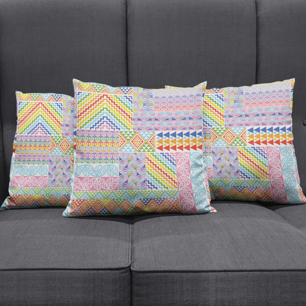Aotearoa Kowhaiwhai Taniko Patchwork Rainbow Motifs Pillow Cover LT9 - Polynesian Pride