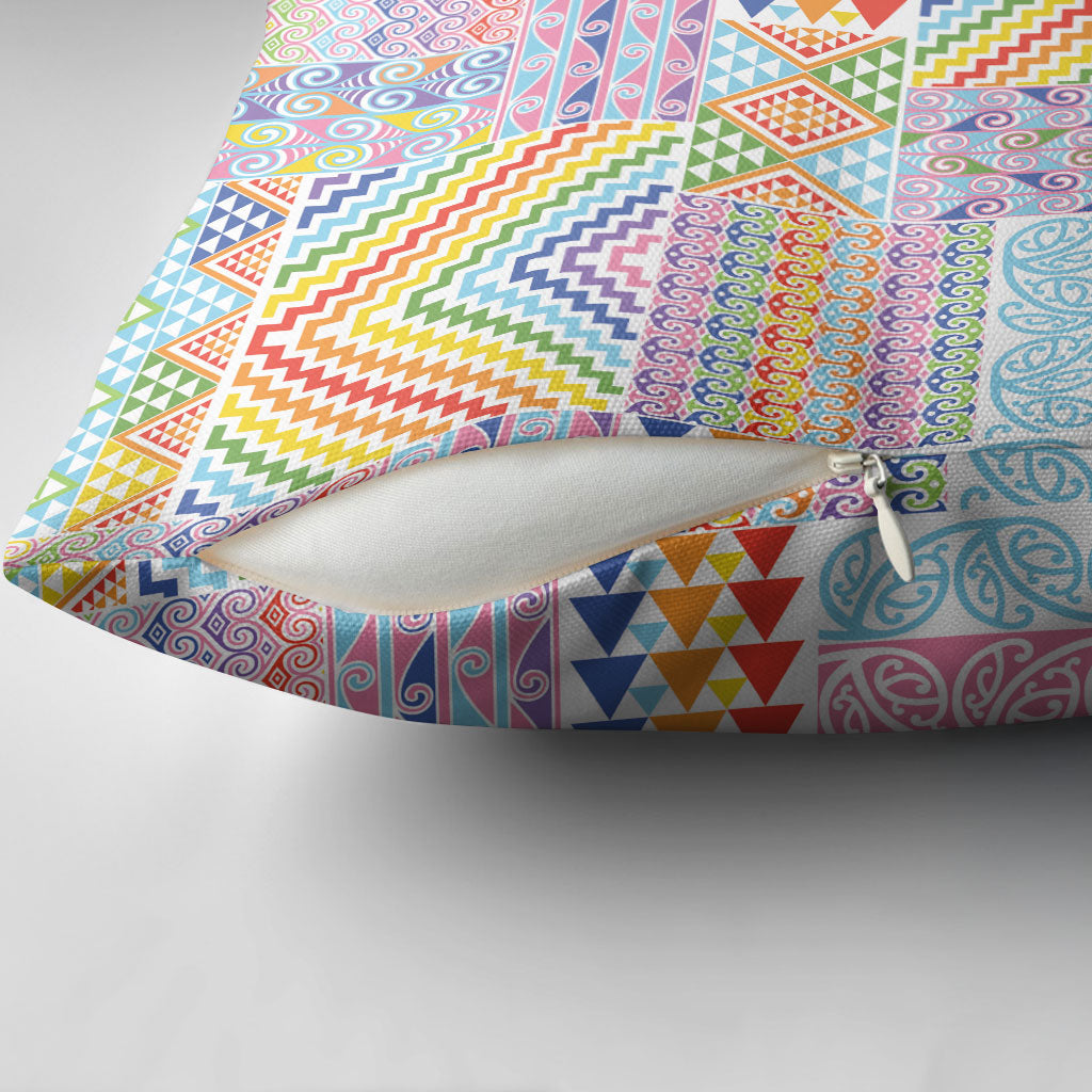 Aotearoa Kowhaiwhai Taniko Patchwork Rainbow Motifs Pillow Cover LT9 - Polynesian Pride