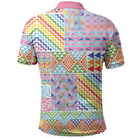 Aotearoa Kowhaiwhai Taniko Patchwork Rainbow Motifs Polo Shirt LT9 - Polynesian Pride