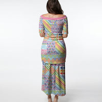 Aotearoa Kowhaiwhai Taniko Patchwork Rainbow Motifs Puletasi LT9 - Polynesian Pride