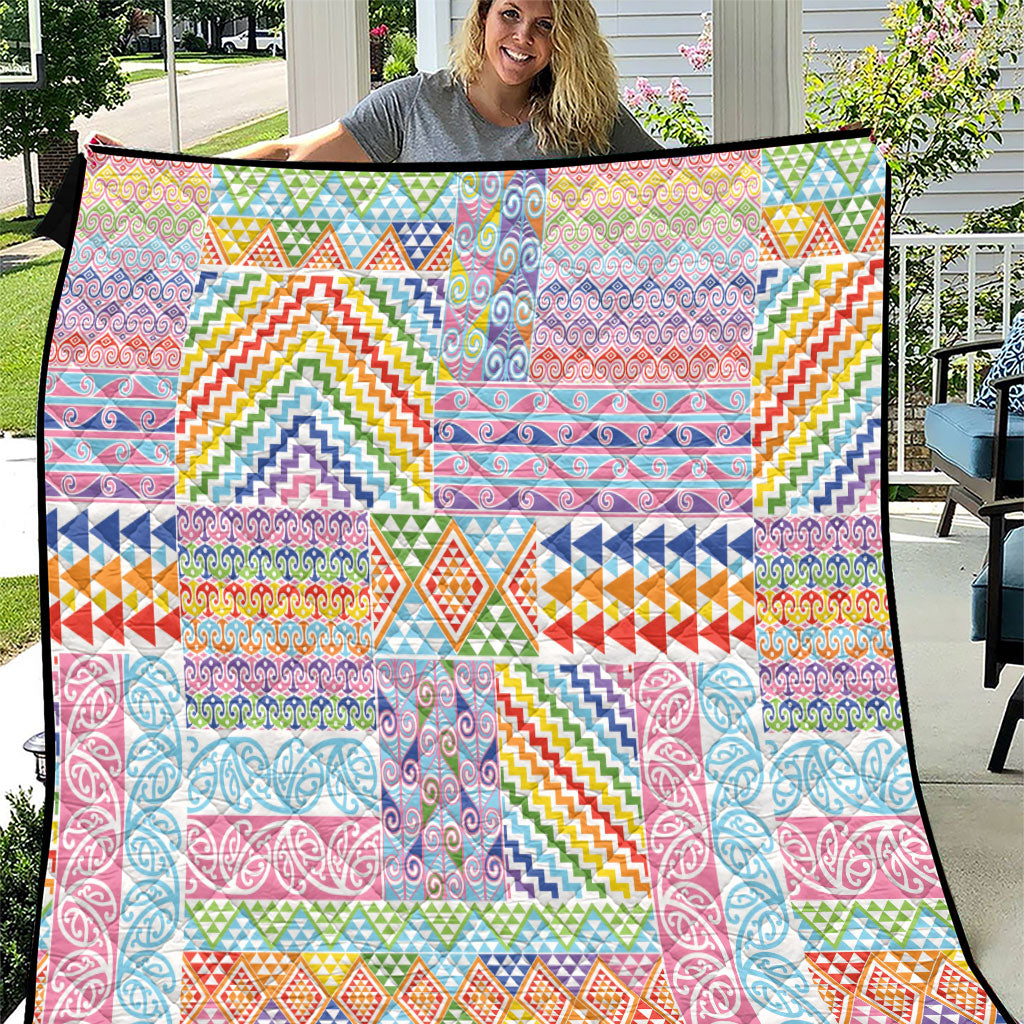 Aotearoa Kowhaiwhai Taniko Patchwork Rainbow Motifs Quilt LT9 Rainbow - Polynesian Pride