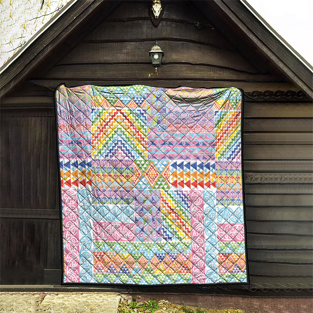 Aotearoa Kowhaiwhai Taniko Patchwork Rainbow Motifs Quilt LT9 - Polynesian Pride