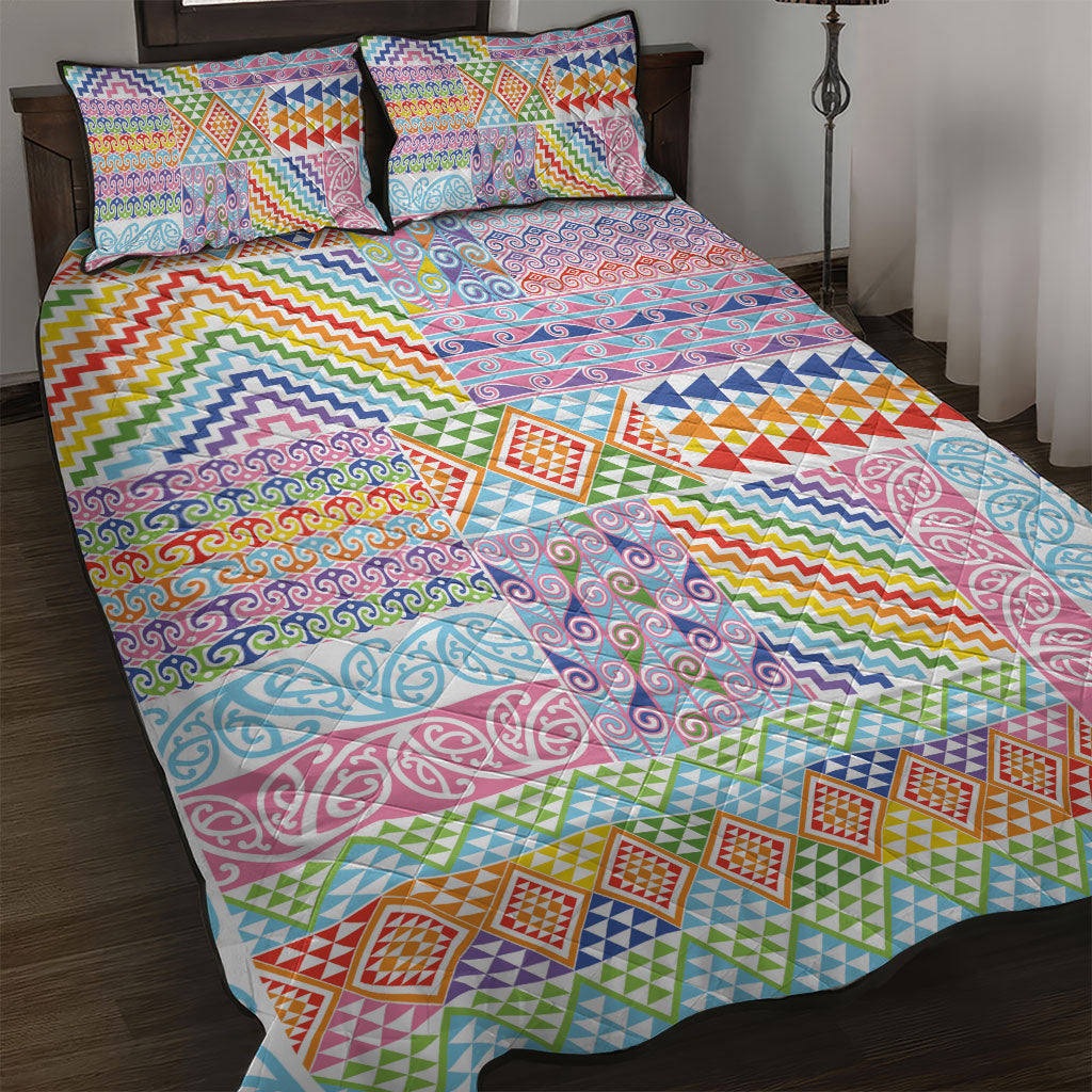 Aotearoa Kowhaiwhai Taniko Patchwork Rainbow Motifs Quilt Bed Set LT9 Rainbow - Polynesian Pride