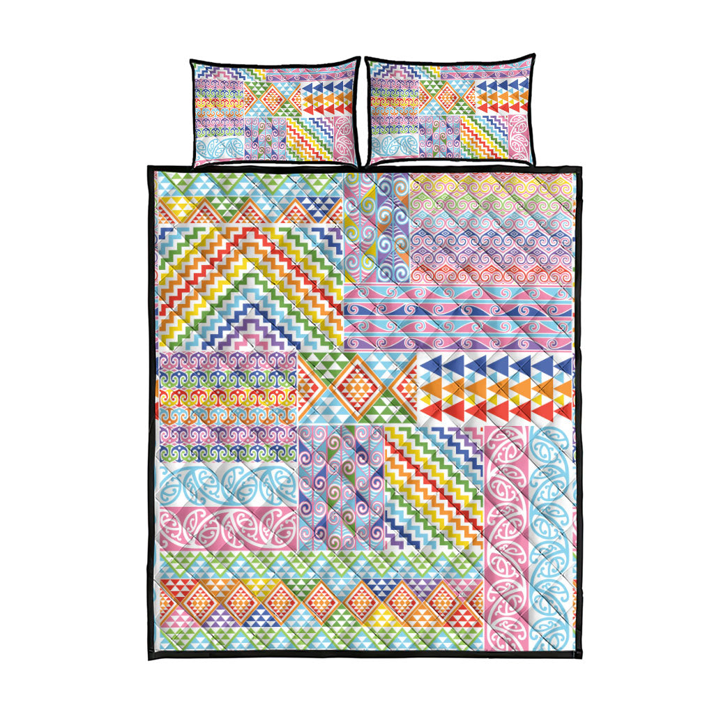 Aotearoa Kowhaiwhai Taniko Patchwork Rainbow Motifs Quilt Bed Set LT9 - Polynesian Pride