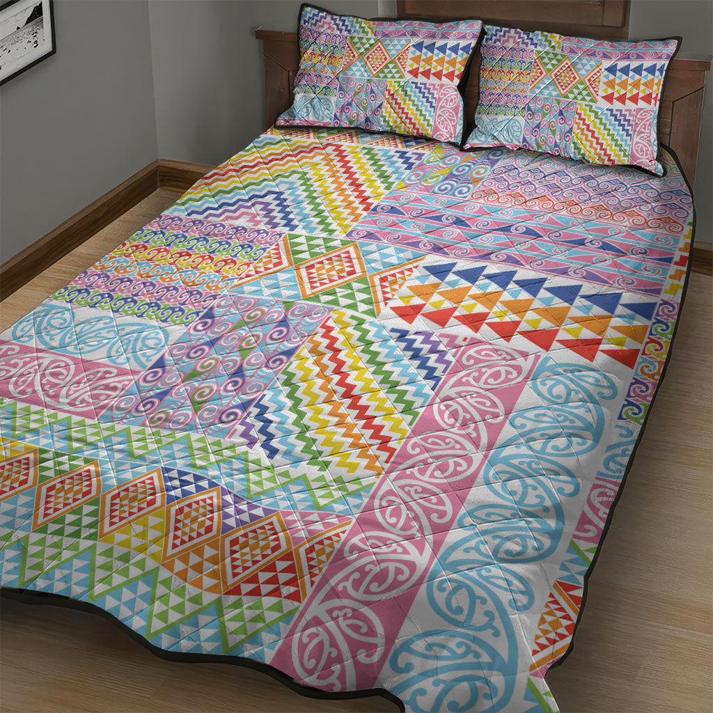 Aotearoa Kowhaiwhai Taniko Patchwork Rainbow Motifs Quilt Bed Set LT9 - Polynesian Pride