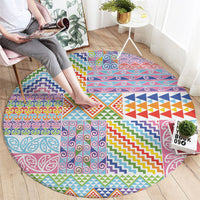 Aotearoa Kowhaiwhai Taniko Patchwork Rainbow Motifs Round Carpet LT9 - Polynesian Pride