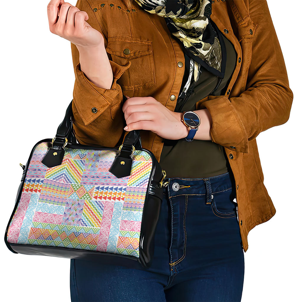 Aotearoa Kowhaiwhai Taniko Patchwork Rainbow Motifs Shoulder Handbag LT9 - Polynesian Pride