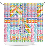 Aotearoa Kowhaiwhai Taniko Patchwork Rainbow Motifs Shower Curtain LT9 Rainbow - Polynesian Pride