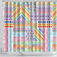 Aotearoa Kowhaiwhai Taniko Patchwork Rainbow Motifs Shower Curtain LT9 - Polynesian Pride
