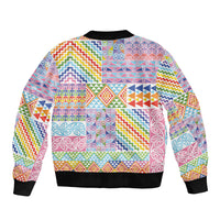 Aotearoa Kowhaiwhai Taniko Patchwork Rainbow Motifs Sleeve Zip Bomber Jacket LT9 - Polynesian Pride