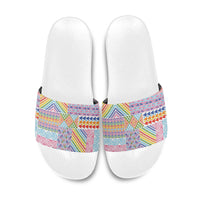 Aotearoa Kowhaiwhai Taniko Patchwork Rainbow Motifs Slide Sandals LT9 Rainbow - Polynesian Pride