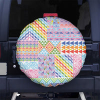 Aotearoa Kowhaiwhai Taniko Patchwork Rainbow Motifs Spare Tire Cover LT9 No hole Rainbow - Polynesian Pride