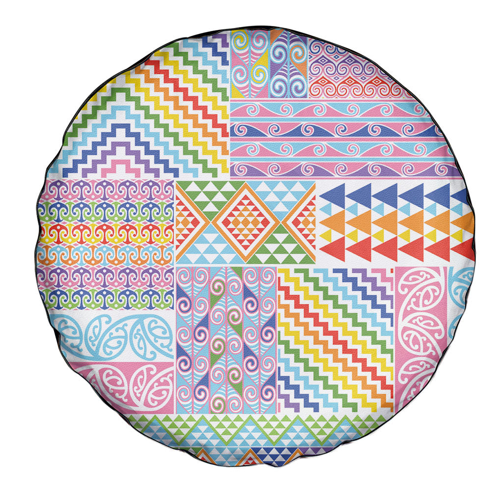 Aotearoa Kowhaiwhai Taniko Patchwork Rainbow Motifs Spare Tire Cover LT9 - Polynesian Pride