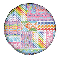Aotearoa Kowhaiwhai Taniko Patchwork Rainbow Motifs Spare Tire Cover LT9 - Polynesian Pride