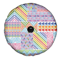 Aotearoa Kowhaiwhai Taniko Patchwork Rainbow Motifs Spare Tire Cover LT9 - Polynesian Pride