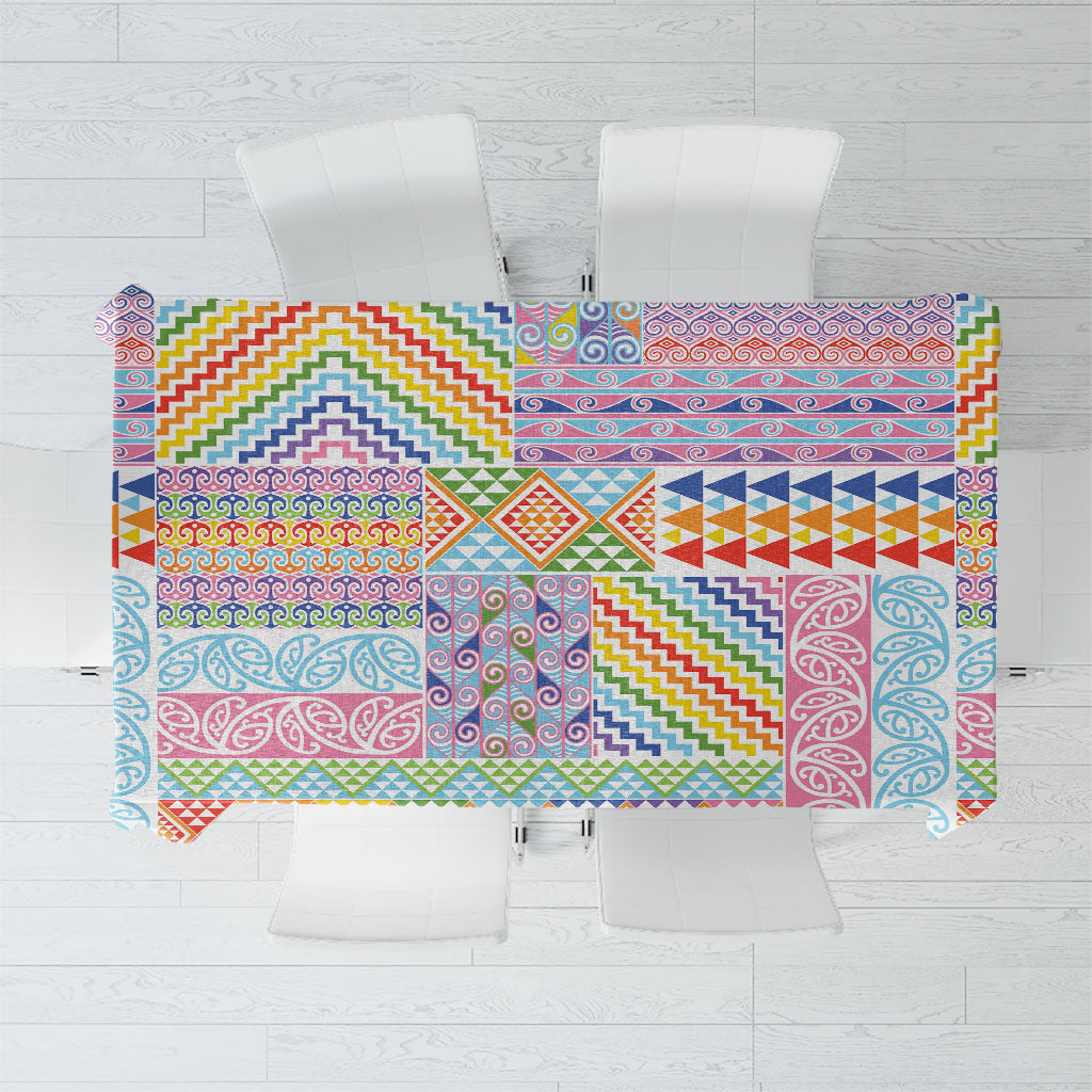 Aotearoa Kowhaiwhai Taniko Patchwork Rainbow Motifs Tablecloth LT9 Rainbow - Polynesian Pride