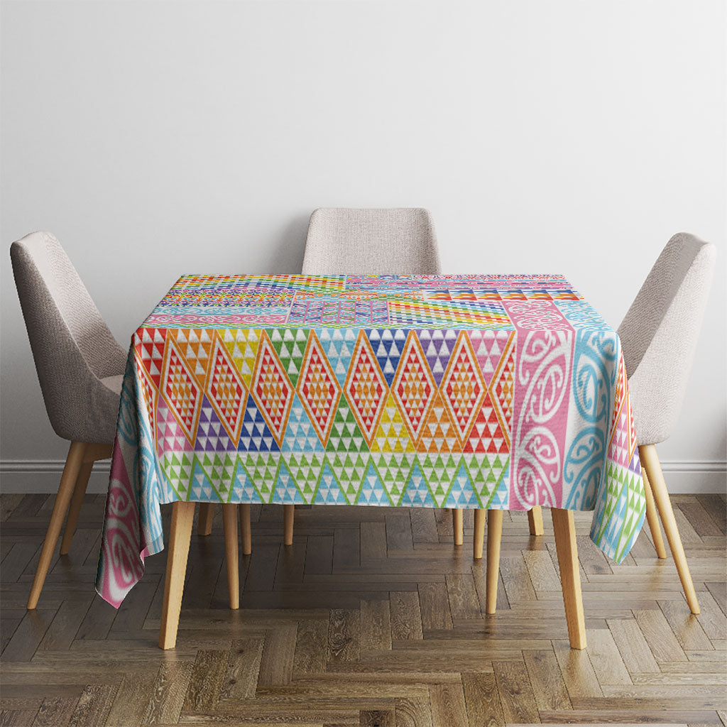 Aotearoa Kowhaiwhai Taniko Patchwork Rainbow Motifs Tablecloth LT9 - Polynesian Pride