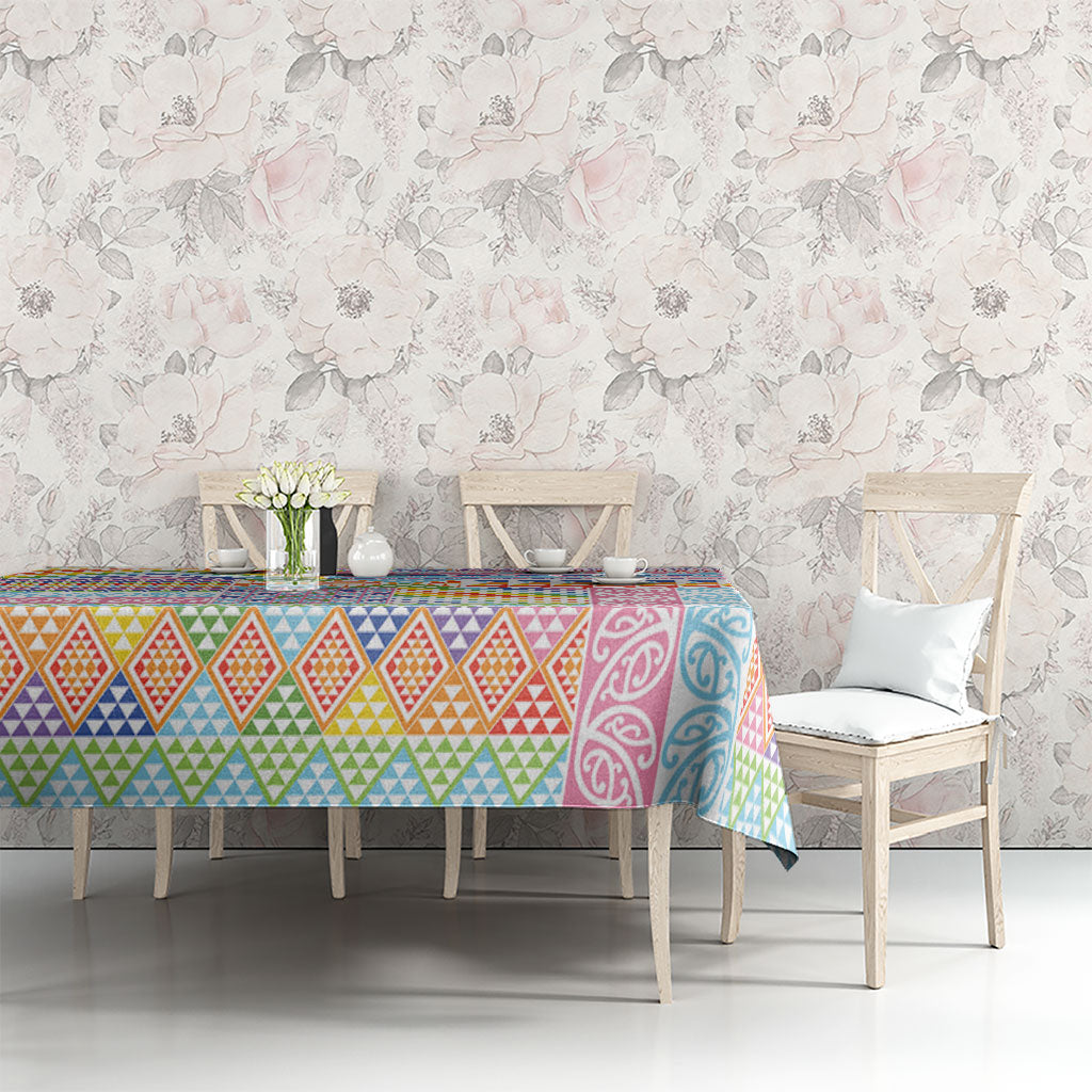 Aotearoa Kowhaiwhai Taniko Patchwork Rainbow Motifs Tablecloth LT9 - Polynesian Pride