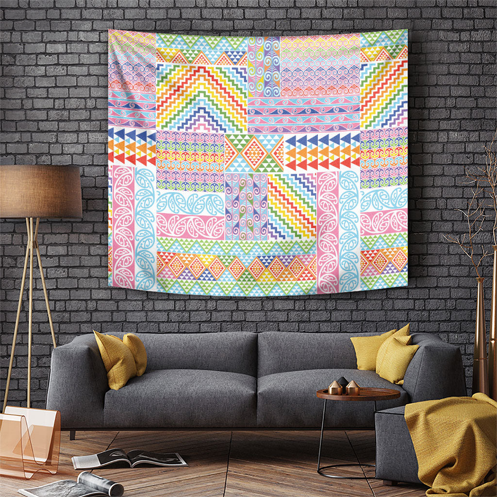 Aotearoa Kowhaiwhai Taniko Patchwork Rainbow Motifs Tapestry LT9 Rainbow - Polynesian Pride