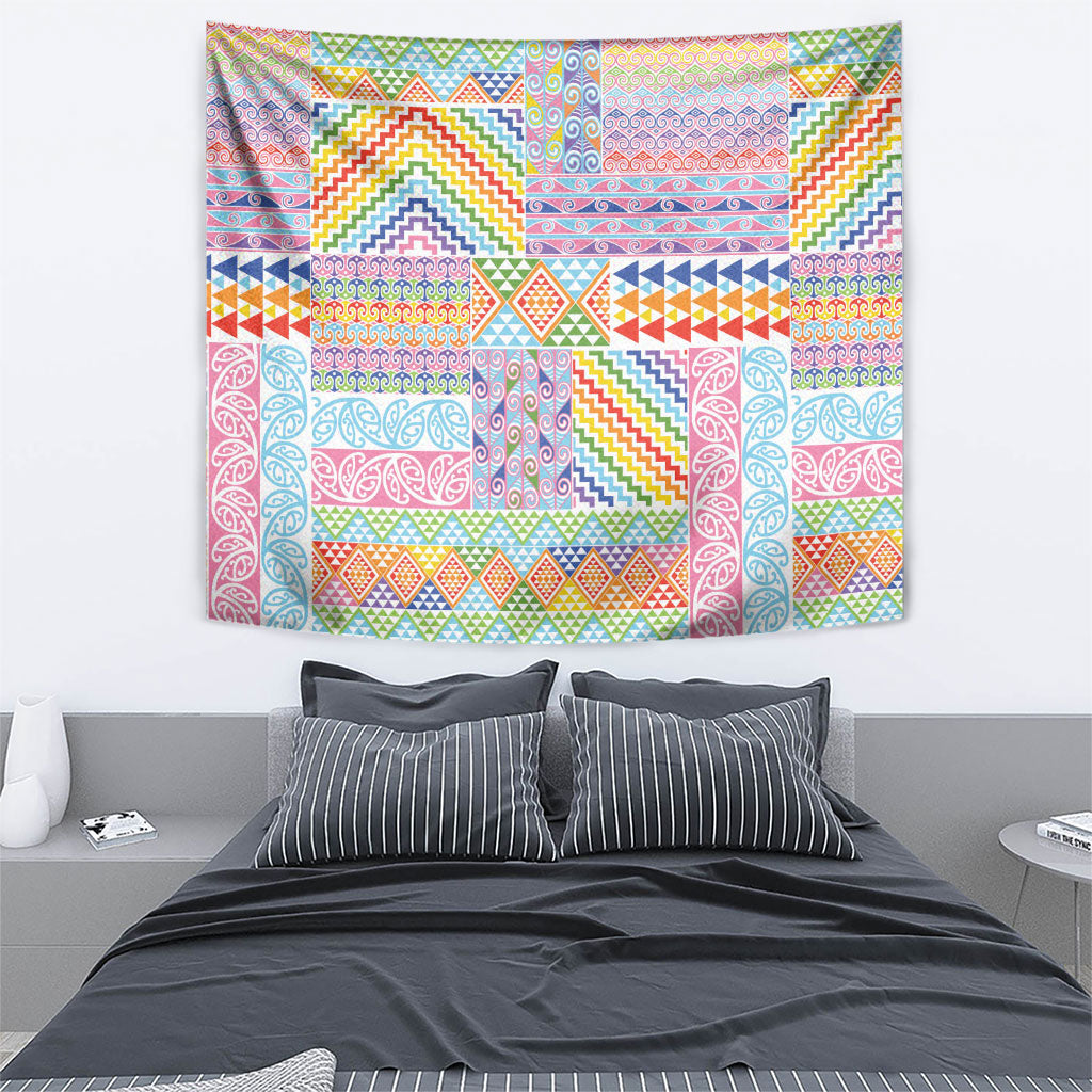 Aotearoa Kowhaiwhai Taniko Patchwork Rainbow Motifs Tapestry LT9 - Polynesian Pride