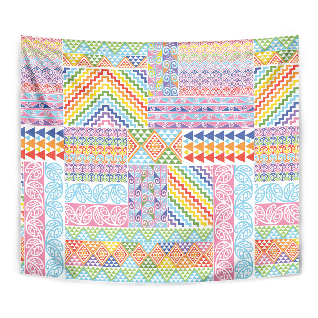 Aotearoa Kowhaiwhai Taniko Patchwork Rainbow Motifs Tapestry LT9 - Polynesian Pride