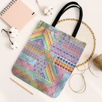 Aotearoa Kowhaiwhai Taniko Patchwork Rainbow Motifs Tote Bag LT9 Black Strap One Size Rainbow - Polynesian Pride