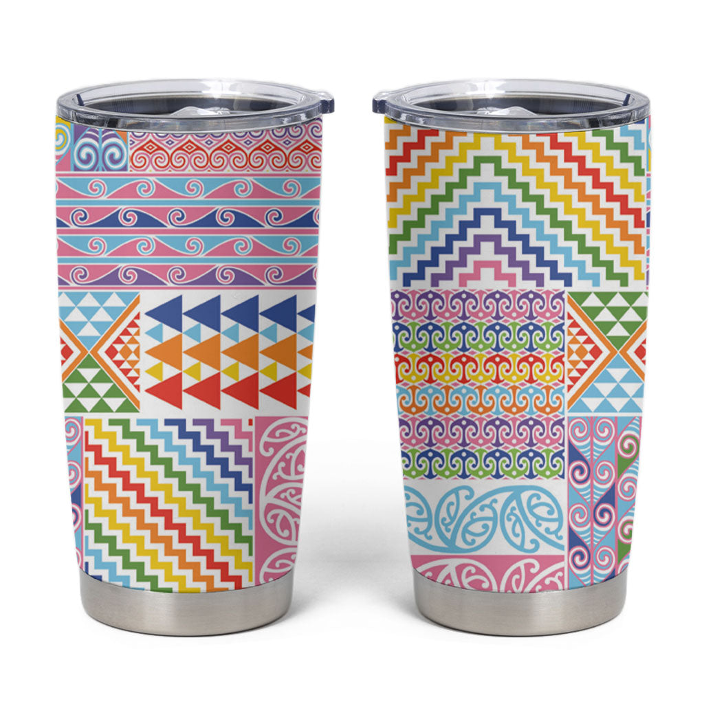 Aotearoa Kowhaiwhai Taniko Patchwork Rainbow Motifs Tumbler Cup LT9 Rainbow - Polynesian Pride
