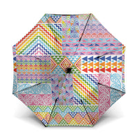 Aotearoa Kowhaiwhai Taniko Patchwork Rainbow Motifs Umbrella LT9 One Size Folded 11.42 inch Opened Diameter 37.4 inch Rainbow - Polynesian Pride