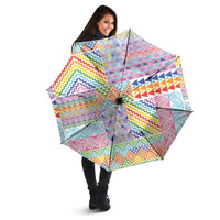 Aotearoa Kowhaiwhai Taniko Patchwork Rainbow Motifs Umbrella LT9 - Polynesian Pride