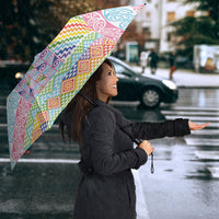 Aotearoa Kowhaiwhai Taniko Patchwork Rainbow Motifs Umbrella LT9 - Polynesian Pride