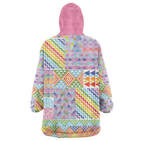 Aotearoa Kowhaiwhai Taniko Patchwork Rainbow Motifs Wearable Blanket Hoodie LT9 - Polynesian Pride