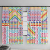Aotearoa Kowhaiwhai Taniko Patchwork Rainbow Motifs Window Curtain LT9 With Hooks Rainbow - Polynesian Pride