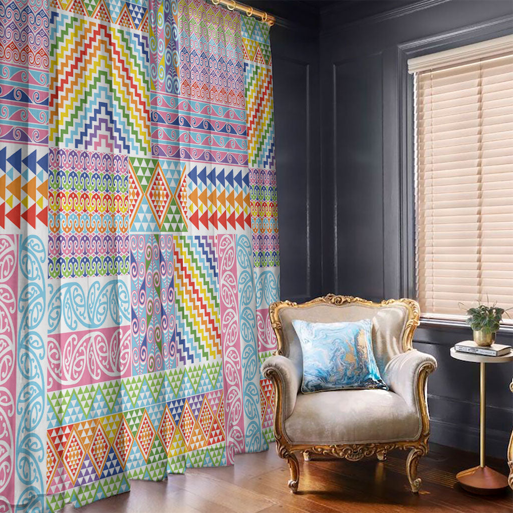 Aotearoa Kowhaiwhai Taniko Patchwork Rainbow Motifs Window Curtain LT9 - Polynesian Pride