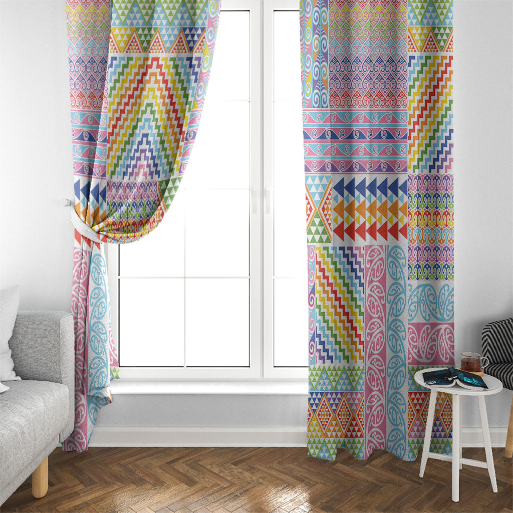 Aotearoa Kowhaiwhai Taniko Patchwork Rainbow Motifs Window Curtain LT9 - Polynesian Pride