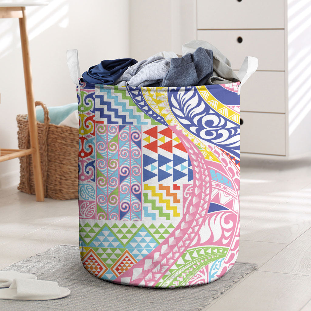 Maori Kowhaiwhai Taniko Patchwork Rainbow Motifs Laundry Basket LT9 Rainbow - Polynesian Pride