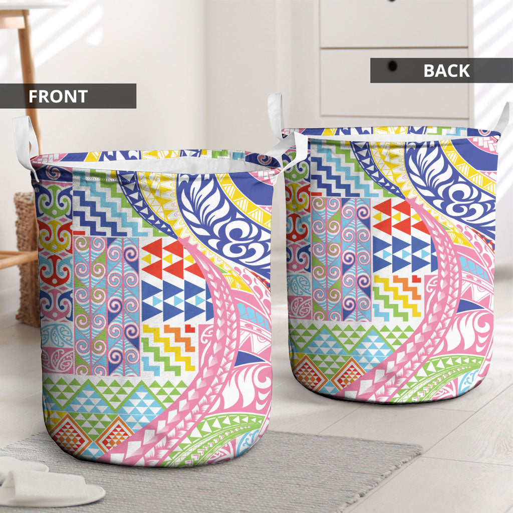 Maori Kowhaiwhai Taniko Patchwork Rainbow Motifs Laundry Basket LT9 - Polynesian Pride