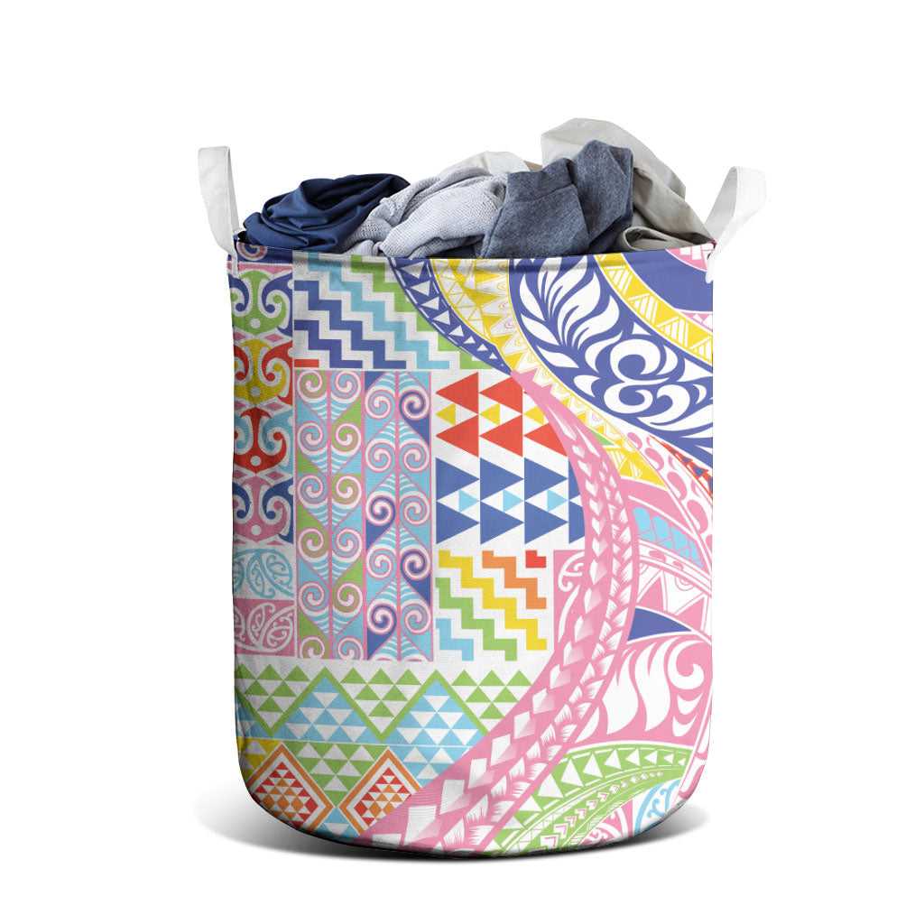Maori Kowhaiwhai Taniko Patchwork Rainbow Motifs Laundry Basket LT9 - Polynesian Pride