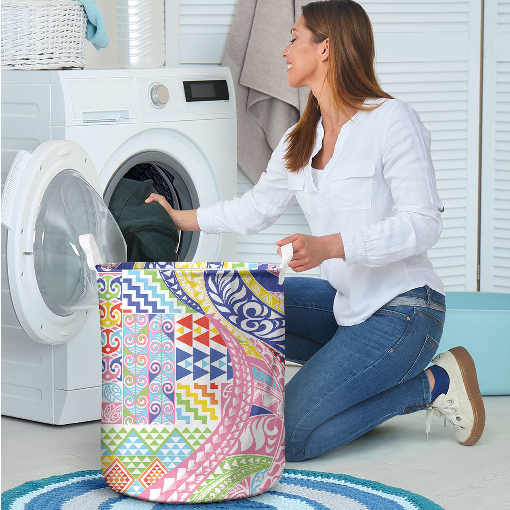 Maori Kowhaiwhai Taniko Patchwork Rainbow Motifs Laundry Basket LT9 - Polynesian Pride