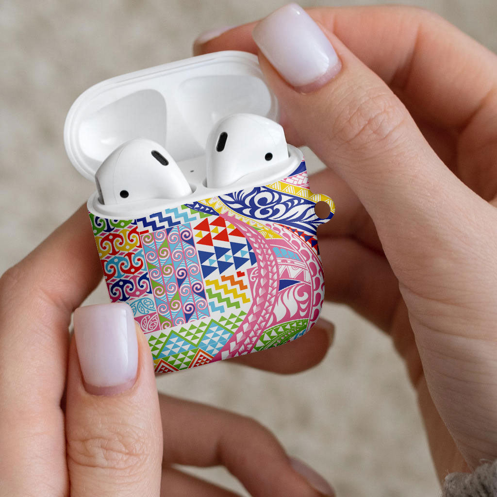 Maori Kowhaiwhai Taniko Patchwork Rainbow Motifs AirPods Case LT9 - Polynesian Pride