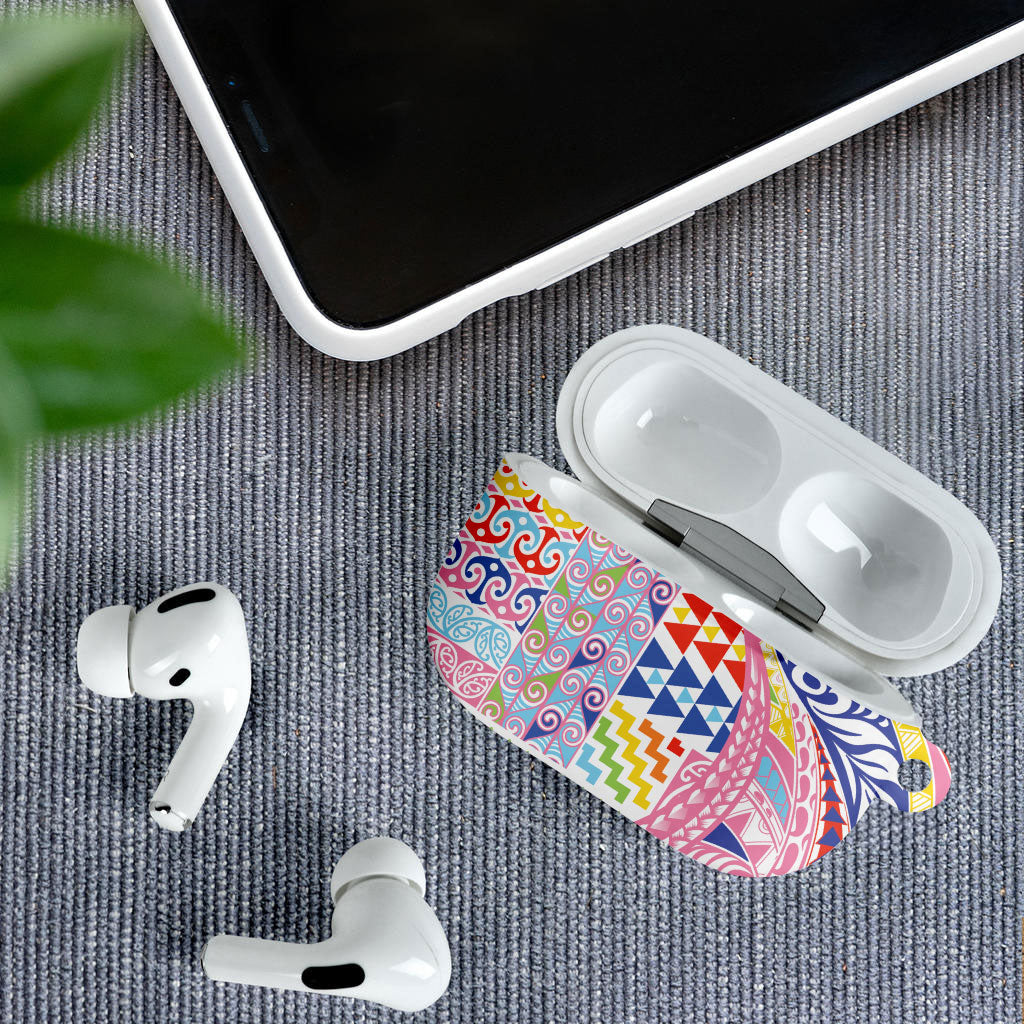 Maori Kowhaiwhai Taniko Patchwork Rainbow Motifs AirPods Case LT9 - Polynesian Pride